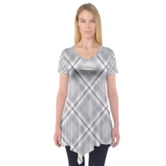 Grey Diagonal Plaid Short Sleeve Tunic 