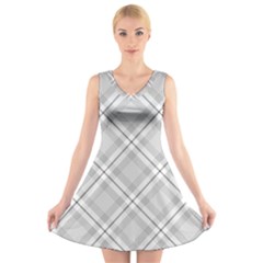 Grey Diagonal Plaid V-neck Sleeveless Skater Dress by NorthernWhimsy