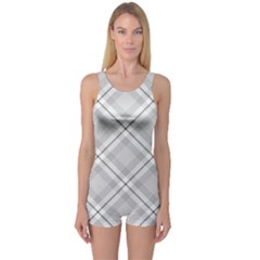 Grey Diagonal Plaid One Piece Boyleg Swimsuit by NorthernWhimsy