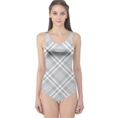 Grey Diagonal Plaid One Piece Swimsuit by NorthernWhimsy