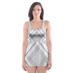 Grey Diagonal Plaid Skater Dress Swimsuit by NorthernWhimsy