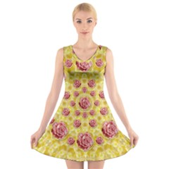 Roses And Fantasy Roses V-neck Sleeveless Skater Dress by pepitasart