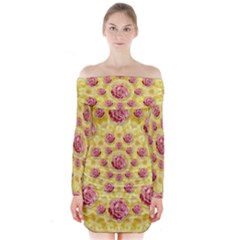 Roses And Fantasy Roses Long Sleeve Off Shoulder Dress by pepitasart