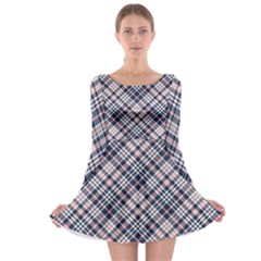 Navy And Pink Diagonal Plaid Long Sleeve Skater Dress by NorthernWhimsy