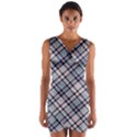 Navy and Pink Diagonal Plaid Wrap Front Bodycon Dress View1