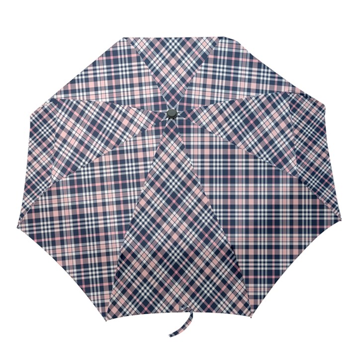 Navy and Pink Diagonal Plaid Folding Umbrellas