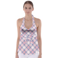 Pastel Pink And Blue Plaid Babydoll Tankini Top by NorthernWhimsy