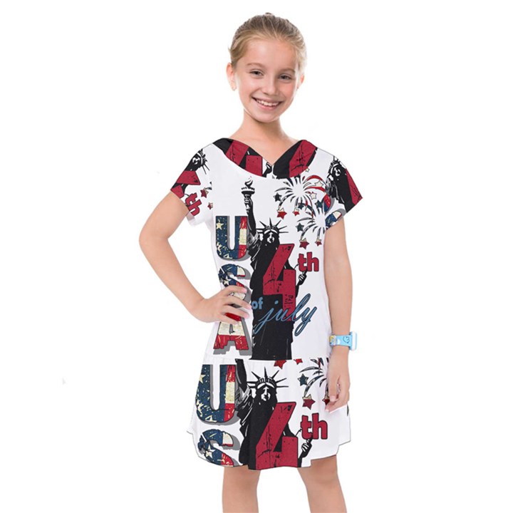 4th of July Independence Day Kids  Drop Waist Dress