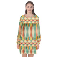 Festive Pattern Long Sleeve Chiffon Shift Dress  by linceazul