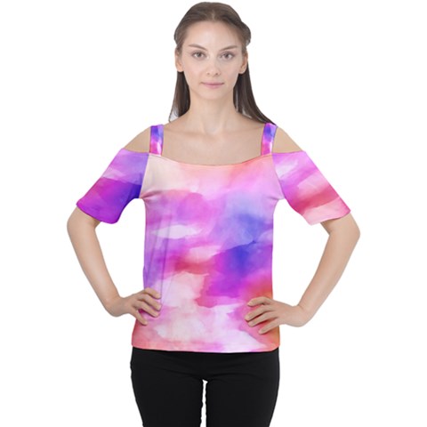 Colorful Abstract Pink And Purple Pattern Cutout Shoulder Tee by paulaoliveiradesign