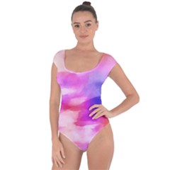 Colorful Abstract Pink And Purple Pattern Short Sleeve Leotard 