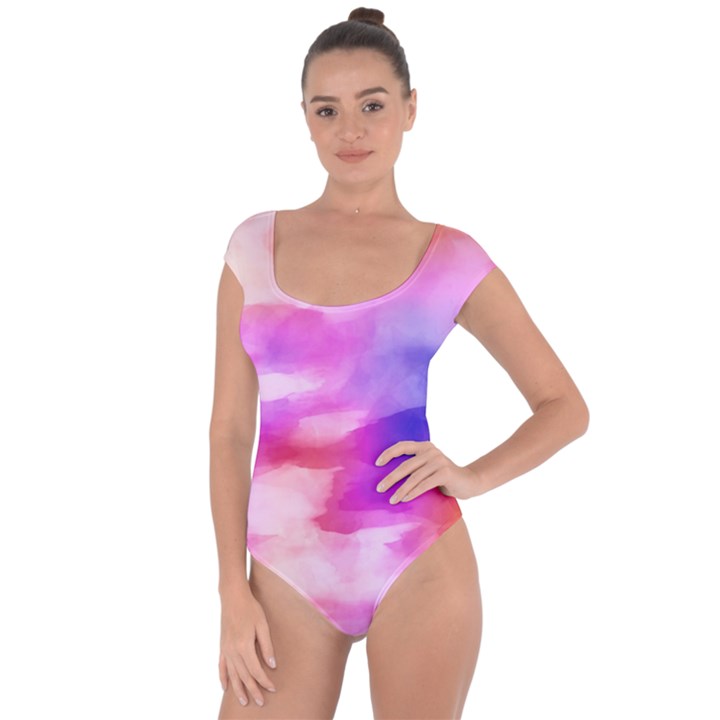 Colorful Abstract pink and purple pattern Short Sleeve Leotard 