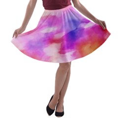 Colorful Abstract Pink And Purple Pattern A-line Skater Skirt by paulaoliveiradesign