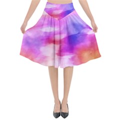 Colorful Abstract Pink And Purple Pattern Flared Midi Skirt