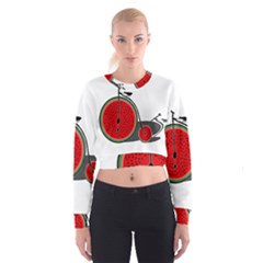 Watermelon Bicycle  Cropped Sweatshirt by Valentinaart