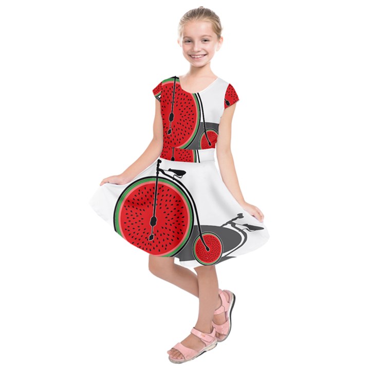 Watermelon bicycle  Kids  Short Sleeve Dress