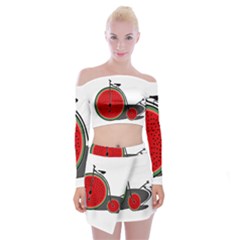 Watermelon Bicycle  Off Shoulder Top With Skirt Set by Valentinaart