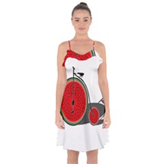 Watermelon Bicycle  Ruffle Detail Chiffon Dress