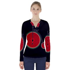 Watermelon Bicycle  V-neck Long Sleeve Top