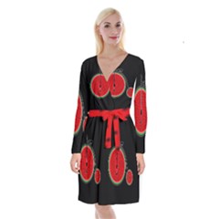 Watermelon Bicycle  Long Sleeve Velvet Front Wrap Dress by Valentinaart