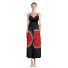 Watermelon Bicycle  Button Up Chiffon Maxi Dress