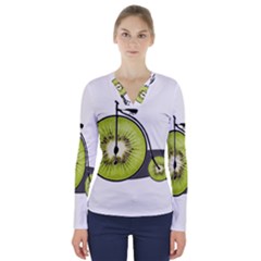 Kiwi Bicycle  V-neck Long Sleeve Top