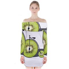 Kiwi Bicycle  Long Sleeve Off Shoulder Dress by Valentinaart