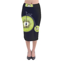 Kiwi Bicycle  Velvet Midi Pencil Skirt by Valentinaart