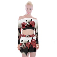 Boxing Panda  Off Shoulder Top With Skirt Set by Valentinaart