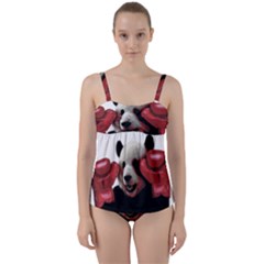 Boxing Panda  Twist Front Tankini Set by Valentinaart