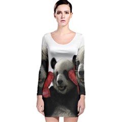 Boxing Panda  Long Sleeve Velvet Bodycon Dress by Valentinaart