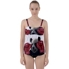 Boxing Panda  Twist Front Tankini Set by Valentinaart