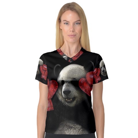 Boxing Panda  V-neck Sport Mesh Tee by Valentinaart