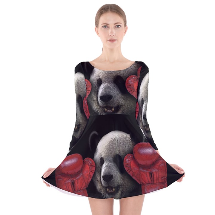 Boxing panda  Long Sleeve Velvet Skater Dress