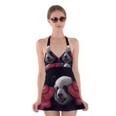 Boxing Panda  Halter Swimsuit Dress by Valentinaart