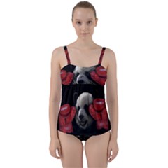 Boxing Panda  Twist Front Tankini Set by Valentinaart