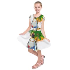 Tropical Penguin Kids  Short Sleeve Dress by Valentinaart