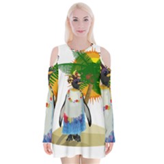 Tropical Penguin Velvet Long Sleeve Shoulder Cutout Dress by Valentinaart