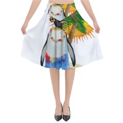 Tropical Penguin Flared Midi Skirt by Valentinaart