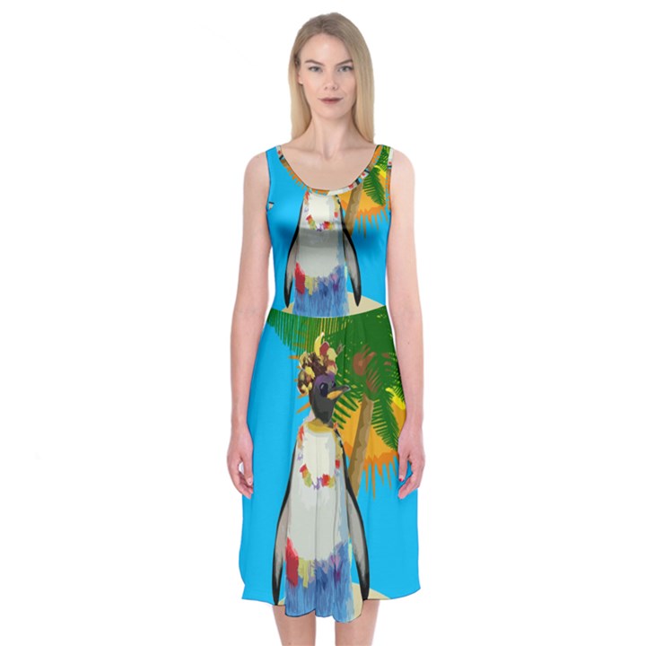 Tropical penguin Midi Sleeveless Dress