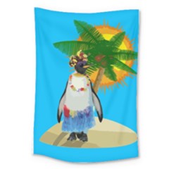 Tropical Penguin Large Tapestry by Valentinaart