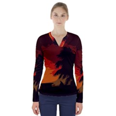 Landscape V-neck Long Sleeve Top