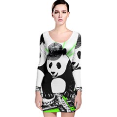 Deejay Panda Long Sleeve Velvet Bodycon Dress by Valentinaart