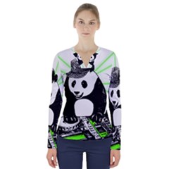 Deejay Panda V-neck Long Sleeve Top