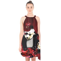 Deejay panda Halter Collar Waist Tie Chiffon Dress