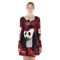 Deejay Panda Long Sleeve Velvet V-neck Dress by Valentinaart