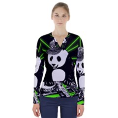 Deejay Panda V-neck Long Sleeve Top