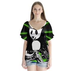 Deejay Panda Flutter Sleeve Top by Valentinaart