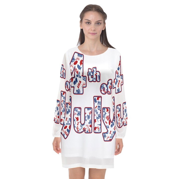 4th of July Independence Day Long Sleeve Chiffon Shift Dress 