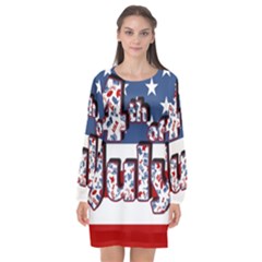 4th Of July Independence Day Long Sleeve Chiffon Shift Dress  by Valentinaart